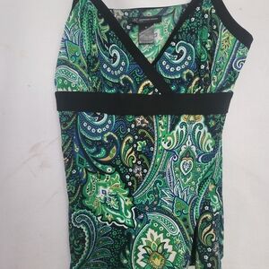 INC International Concepts Green and Black Paisley Top